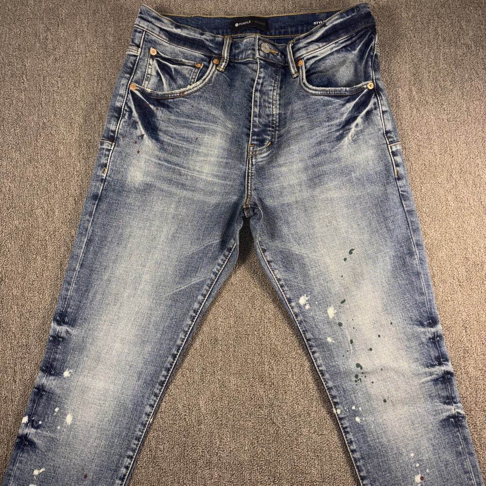 Purple Brand Style P002 Blue Paint Splatter Jeans 31x30.5